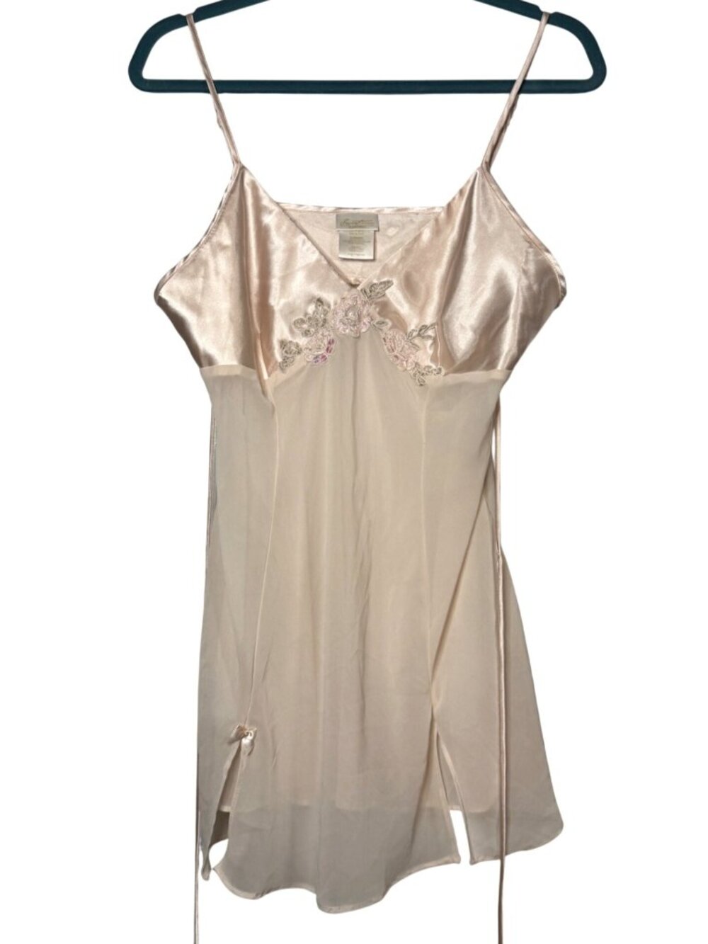 Secret Treasures Large Blush Satin Sheer Chemise Floral Embroidered Coquette